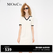 MO&Co.【会员专享折扣】POLO领V领撞色边短袖连衣裙法式气质设计感裙子 米白色 XS/155