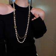 昇南韩国镶钻花朵珍珠长款项链时尚气质感毛衣链新款小众项饰 项链--款式二