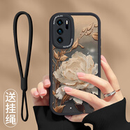屹川 适用 华为p40/pro/+手机壳 全包防摔网红复古高级感新款皮纹硅胶软壳望舒金莲女款 华为P40【酷炫黑】望舒金莲-贈挂绳