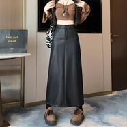 瑟空（SEKONG）2026春秋新款复古咖色美拉德pu皮裙中长款高腰显瘦休闲半身裙XYS 黑色 XL