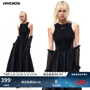 IMXS连衣裙女装新款2024春夏季新款黑色网纱拼接蓬蓬裙收腰显瘦长裙 黑色 S