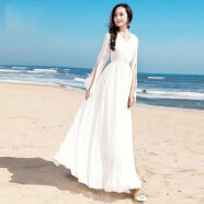 闽悦沙滩裙冬天海南三亚海边度假休闲旅游女士穿搭波西米亚长修身显瘦 白色 S (85-100斤)
