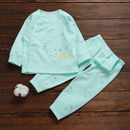 承承鹿婴儿宝宝纯棉套装秋衣秋裤无骨分体内衣0-12个月贴身衣服 小熊青色 66码(建议11-15斤宝宝穿)