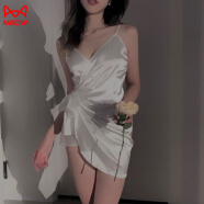 猫人（MiiOW）夏装新款睡衣女纯色冰丝薄款深高级感连衣裙一片式绑带吊带睡裙 2052白色 M/建议80-95斤