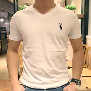 AF欧美纯棉T恤男士V领短袖af男装白色上衣纯色半袖鸡心领夏季新款 02白色黑标 XL码155-165斤