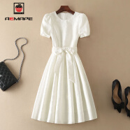 AEMAPE连衣裙女装2024夏季小白裙感法式简约圆领收腰显瘦气质设计感裙子 白色 L
