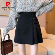 皮尔卡丹毛呢百褶裙春秋黑色半身裙女2025年韩版高腰显瘦百搭a字包臀短裙 黑色【内带安全裤】 XL 建议【120-135斤】