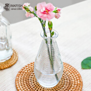 墨斗鱼透明玻璃花瓶摆件创意简约客厅插花茶几餐厅装饰花器 波纹款
