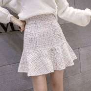 丝潇小香风格子半身裙女秋季毛呢鱼尾裙新款粗花呢短裙秋冬包臀裙 鱼尾白色 S