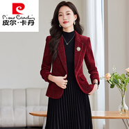 皮尔卡丹（pierre cardin）酒红色金丝绒西装外套女2025新款春秋小个子高级感休闲小西服套装 酒红色 【主图】 2XL