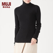 无印良品 MUJI 女式  罗纹高领毛衣 W9AA870 长袖针织衫 黑色 S