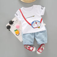 北极绒（Bejirog）儿童短袖套装夏季男童女童短裤2件套宝宝短袖套装婴幼儿衣服潮款T 背带猫 80 01岁身高6575