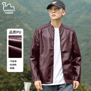 东方骆驼（EASTERN CAMEL）皮衣男士秋季外套韩版潮流机车夹克衫PU皮上衣服男装 酒红 L 