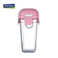 Glasslock韩国进口玻璃杯随手杯清新印花可爱创意水杯 钢化玻璃粉色(无印花刻度) 380ml
