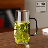 禾艾苏（heisou）玻璃杯耐热绿茶杯男女士喝茶专用泡茶杯加厚带把手办公杯喝水杯子 翡翠绿菁萃杯380ml