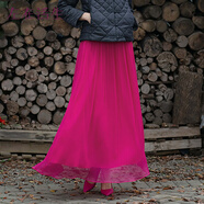 生活在左桑蚕丝中长款半身裙夏季新款飘逸仙女裙真丝裙子 洋红 M