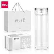 得力华尚精典甄选双层玻璃杯 茶杯口杯日常办公商务礼品杯商务礼盒装 【300ML  1个】LL504双层透明玻璃杯 【得力厂家直销 多仓发货】