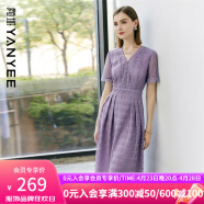 颜域（YANYEE）V领收腰连衣裙夏季2024新款女名媛风法式复古镂空蕾丝蓬蓬裙 紫色 M/38