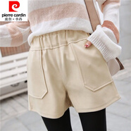 皮尔卡丹（pierre cardin）23年新款阔腿短裤女秋冬新款毛呢裤子高腰显瘦外穿靴裤 毛呢短裤-大口袋款杏色 S 60-80斤