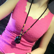 竹誉骁 天然水晶黑玛瑙项链 黑曜石狐狸大吊坠毛衣链长款女 黑曜石狐狸毛衣链