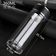 匡迪（DKADI）玻璃杯双层隔热防爆防烫泡茶男女滤网大容量水杯子高档水晶可定制 碳黑色(任何不满意免费退) 360ml