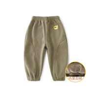 棉大班（MIANDABAN）男童加绒裤子儿童一体绒秋冬2025新款宝宝休闲卫裤加厚外穿长裤潮 森绿 90 CM