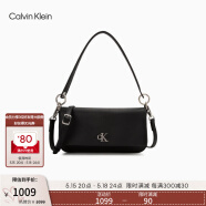 Calvin Klein【520礼物】女包金属字母翻盖ck可卸肩带单肩法棍包腋下包DH3458 001-太空黑 OS