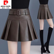皮尔卡丹（pierre cardin）23年新款小皮短裙女新款显瘦韩版高腰PU皮裙半身裙女秋冬百褶裙a 【咖色  8907%23】 XL 【建议118-128斤】