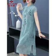 俞兆林（YUZHAOLIN）中老年女装 妈妈装夏季洋气连衣裙2022阔太太旗袍中老年经典款式 蓝色 4XL(建议145-155斤)