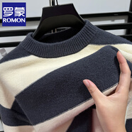 罗蒙（ROMON）粗条纹加厚毛衣男冬季保暖半高领针织衫潮流修身套头线衣中领上衣 中灰 XL /115