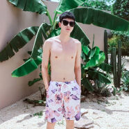 热耀2022情侣温泉泳衣 性感比基尼海边沙滩ins风度假蜜月泳衣套装 粉色男款沙滩裤 M