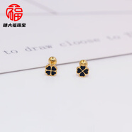 18K金耳钉四叶草螺丝幸运草百搭耳环日韩小巧个性钛钢 金色螺丝款 直针心形四叶草一对