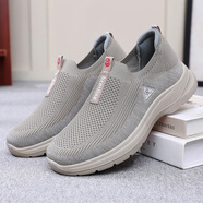 鮟鱇春夏季男鞋透气软底男网鞋轻便防滑运动休闲鞋一脚蹬网布鞋 米色春秋款 42