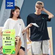 唐狮（TonLion）2022夏短袖T恤男女同码情侣装夏装oversize半袖上衣627230022059 男女同码/藏青 M