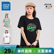 真维斯（Jeanswest）情侣装短袖T恤夏季薄款圆领打底衫纯棉男女同款字母印花上衣KCP A款KC-32-173A23-黑色2010 190/108B/XXXL