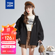 唐狮（TonLion）2023针织外套女休闲卫衣开衫连帽上衣 黑色 S 