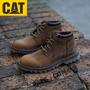 卡特（CAT）头层牛皮系带户外休闲鞋耐磨防滑高帮工装鞋舒适透气男鞋 咖啡色 40