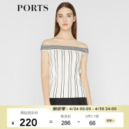 PORTS宝姿 春夏新品女装优雅条纹一字领上衣SA8K805FZY002 白黑条纹 S