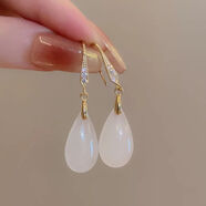 梦幻玫瑰新中式复古旗袍耳环2024新款爆款高级感方脸圆耳坠国风汉服耳饰女 白色水滴耳钩678