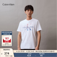 Calvin Klein Jeans夏季男士经典字母叠印休闲通勤纯棉打底短袖T恤40KC837 YAA-月光白 M