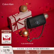 Calvin Klein【520礼物】女包简约ck字母旋扣翻盖链条单肩斜挎马鞍包DH3240 001-太空黑 OS