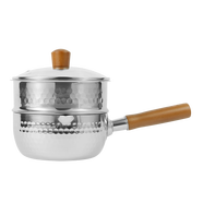 【准新品】京东京造 雪平锅 锤纹304不锈钢奶锅蒸锅 汤锅辅食锅 炉灶通用 6件套18CM  