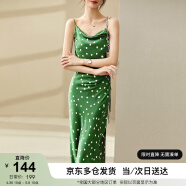 尚都比拉法式复古波点连衣裙秋季中长款抽褶收腰显瘦吊带裙 绿底波点 XL 