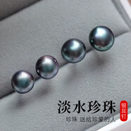 十六月缘真淡水黑珍珠耳钉925银耳饰时尚气质百搭送女友闺蜜新年生日礼物  淡水黑珍珠耳钉【8mm】