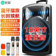 索爱（soaiy）15吋广场舞音响大功率便携式户外重低音蓝牙k歌专用大音量移动拉杆音箱室外演出设备双麦A96