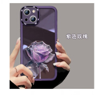 紫色玫瑰花苹果14手机壳1312自带镜头膜11promax女xr保护套xs个性 透紫-自带镜头膜【紫色玫瑰花】 iPhone 15