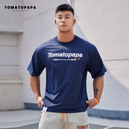 TOMATOPAPA夏短袖T恤抑菌网面透气宽松健身运动训练体育男子上衣 深蓝色 S