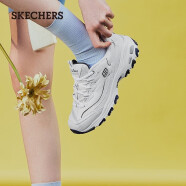 斯凯奇（Skechers）女鞋小白熊女士休闲鞋子厚底增高百搭运动软底老爹鞋女99999863 白色/海军蓝色/WNV 35