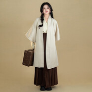 子南记暖融融原创改良汉服女宋制长干寺褙子加绒加厚通勤日常款冬 米色长干寺褙子+飞机袖+咖色百 均码 s