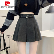皮尔卡丹（pierre cardin）毛呢子半身短裤女秋冬季外穿2025新款a字百褶裙裤高腰咖色靴裤裙 灰色【网红/今年流行裙裤/下半身 S